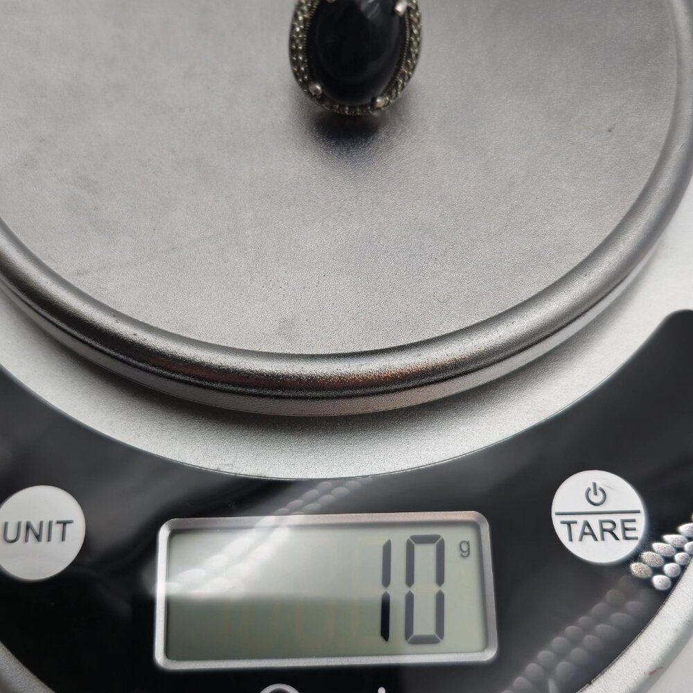 Size 6 Sterling Silver Worn Onyx And Marcasite Ring A1785 - Picture 9 of 9